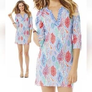 Lilly Pulitzer Courtney Tunic Dress M Multi Let Minnow Beaded Shift Resort
